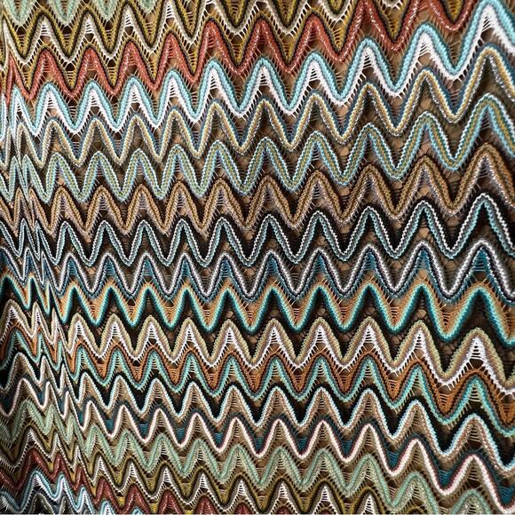 Jessica Howard Chevron Lace Dress Sz 6 Blue Brown Retro Mod Sheath Preppy - Picture 2 of 7